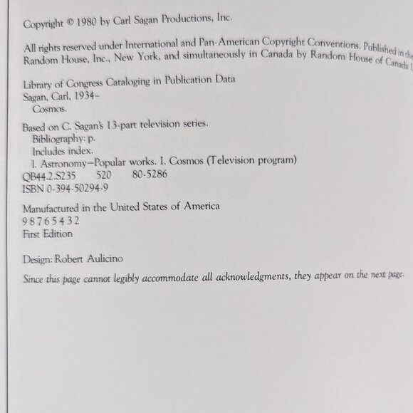 COSMOS by Carl Sagan Vintage Rare FIRST EDITION First Printing astronomy space - Picture 10 of 16